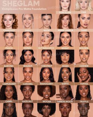 رنگبندی کامل کرم پودر بادوام شیگلم روی تناژهای مختلف پوست بر روی صورت برای انتخاب رنگ دقیق
