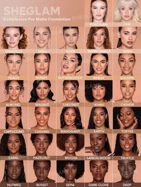 رنگ‌بندی کامل کرم پودر بادوام شیگلم روی تناژهای مختلف پوست بر روی صورت برای انتخاب رنگ دقیق