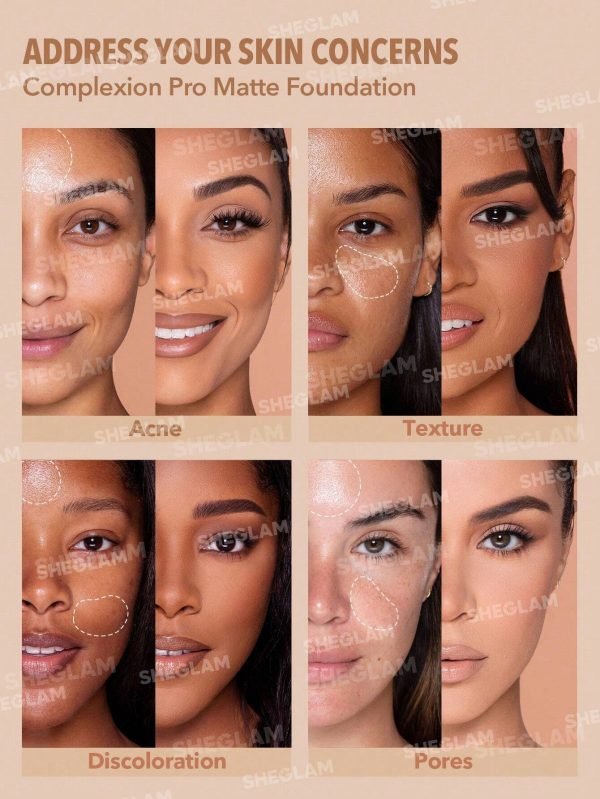 نتیجه استفاده از کرم پودر فول کاور و مات شیگلم روی پوست چرب با ظاهری صاف، یکدست و بدون منافذ روی رنگ پوست های مختلف