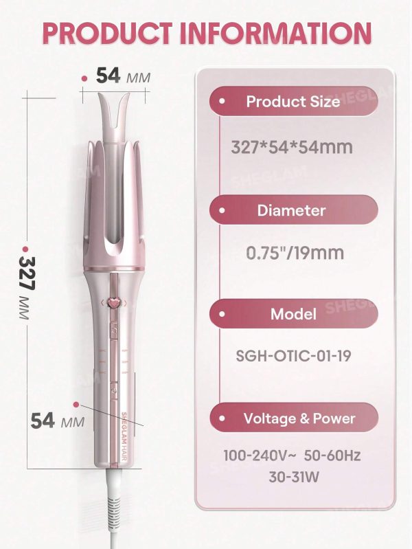 مشخصات فنی کرلی شیگلم ۱۹ میلی مدل Cupid’s Charm با قطر 19 میلی‌متر و ولتاژ جهانی