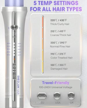 پنج تنظیم دمای فر کننده اتوماتیک شیگلم Airflow Styler Pro 25 میلی متر برای انواع مو